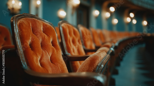 Comfortable orange chairs in a theater setting
