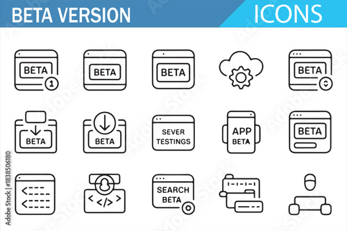 App testing and beta version symbols in thin line style