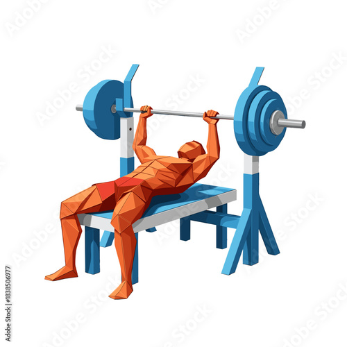 Orange polygon man lifting barbell on transparent background