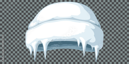 Cartoon White Snow Cloud With Small Blue Icicles Vector Illustration Isolated Winter Weather Symbol Or Floating Game Asset