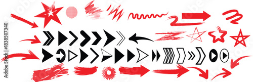 Line marker hand drawn brush arrow doodle set. Sketch pencil stroke vector graphic pen underline scribble icon. Hand drawn line star shape highlight marker shape. Vector illustration