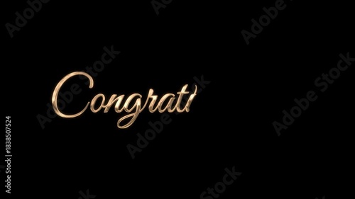 Gold Congratulations lettering. Suitable for festival, Anniversary, Celebration, Happy Birthday, Wedding. Congratulations text animation. 4K Video.
