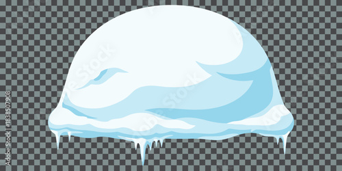 Cartoon Snow Cap With Icicles Vector Illustration Winter Ice Cover For Text Box Or Game UI Element Isolated On Transparent Background
