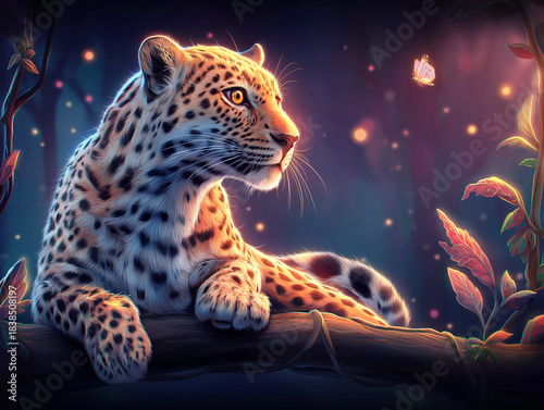 Illustration of a mystical Leopard at Night time 