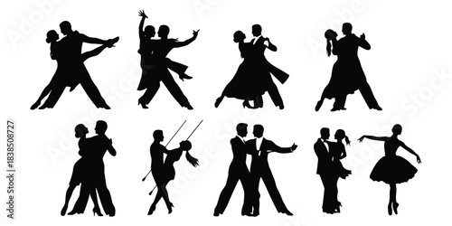 Ballroom Dancers in Various Poses silhouettes couples