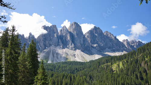 The Odles Group is an impressive rock formation in the Dolomites in Italy.