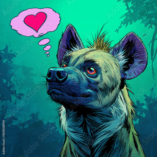 Hyena thinking about love / Red Heart in a Thought Bubble 