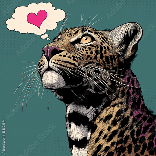 Leopard thinking about Love / Heart in a Thought Bubble 