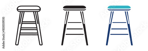 Stool Icon Set Vector Illustration for Furniture, Home, and Interior Design. Minimalist Stool Vector Icons in Flat and Line Style for Home, Office, and Cafe Projects.