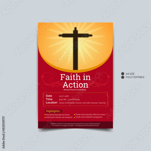 Christian cross faith in action flyer design
