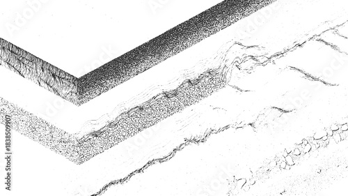 Abstract monochrome topographic map lines and textures vector Black and white abstract pattern of layered geological strata and rock textures background 
