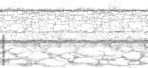 Abstract monochrome topographic map lines and textures vector Black and white abstract pattern of layered geological strata and rock textures background 
