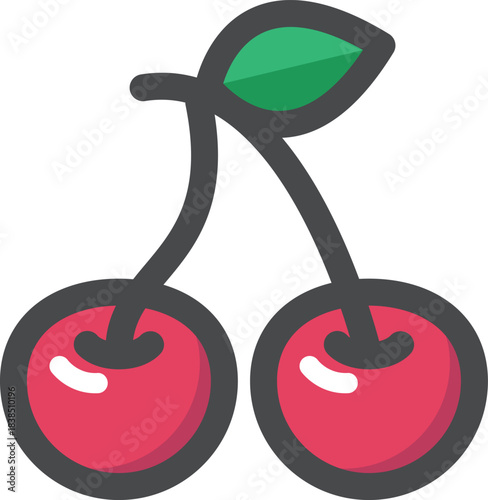 Fresh Red Cherries with Green Leaf Icon for Healthy Eating and Fruity Delights