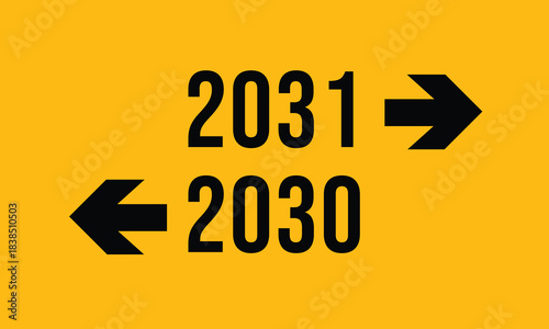 2030 and 2031 Direction Arrows – Future and Past Navigation Vector Illustration