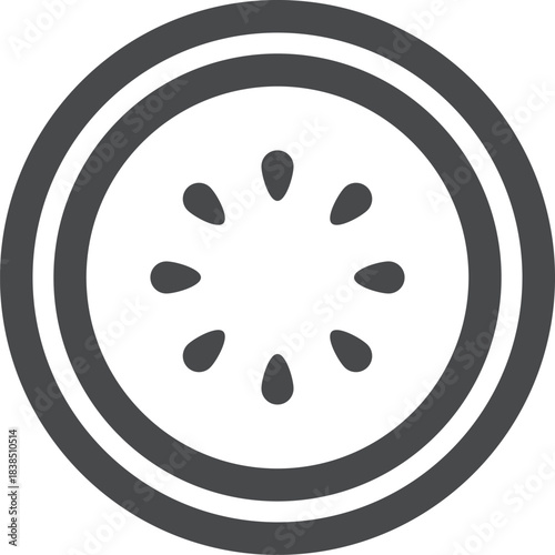 Stylized monochrome vector icon depicting a sliced fruit with visible seeds and a distinct rind, perfect for healthy eating designs and web graphics