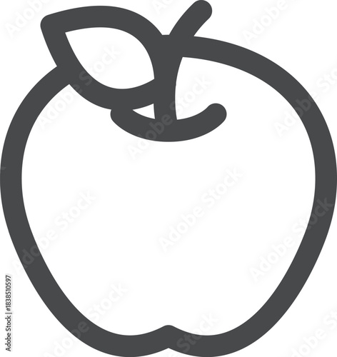 Stylish vector graphic showcasing a healthy, vibrant apple with a graceful leaf outline, representing fresh produce and wellbeing
