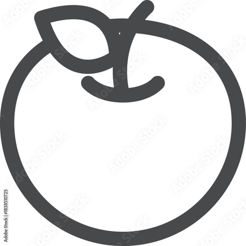 Minimalist outline drawing of a fresh apple fruit with a leaf and stem, ideal for healthy eating, nutrition, and organic food graphic icons