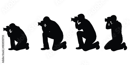 Photographers kneeling with cameras silhouette photography