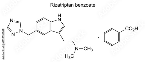 Rizatriptan benzoate, chemical structure of rizatriptan benzoate, drug substance