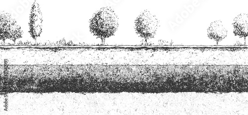 Black and white abstract textured background with horizontal layers and cracked patterns vector. cross section illustration of soil layers with grass and water vector.