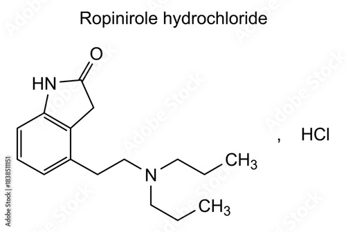 Ropinirole hydrochloride, chemical structure of ropinirole hydrochloride, drug substance