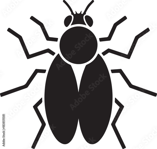 Minimal black silhouette of a single fly insect in flight