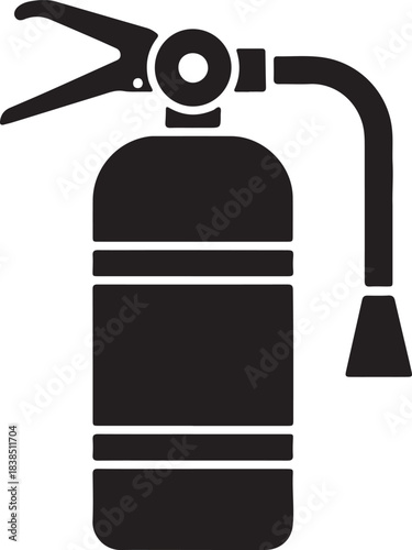 Bold black silhouette icon of a fire extinguisher on a clean white background