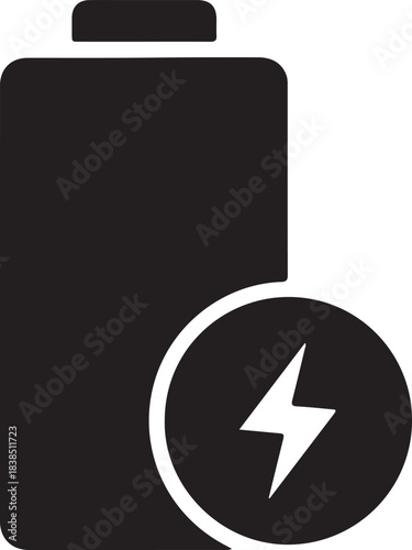 Solid black upright battery silhouette with terminal protrusion