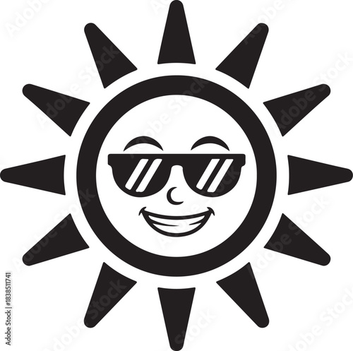 Playful and modern black and white sun illustration for graphic design
