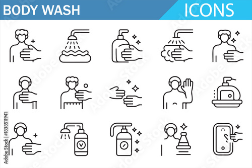 Body wash and personal care icons for health and cleanliness design