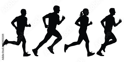Silhouettes of Four Runners in Motion running sport