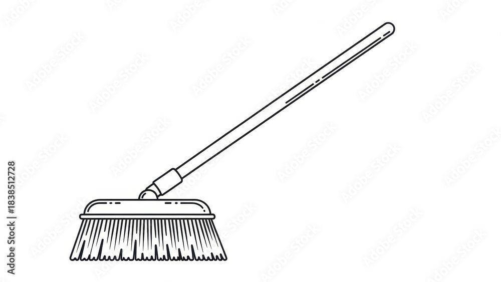 Fototapeta premium Symmetrical drawing of a cleaning broom with bristles and a long thin handle for floors