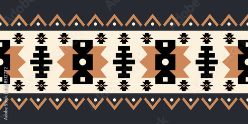 Bold geometric tribal border pattern inspired by traditional Aztec and Native American motifs. Perfect for textiles, apparel, wallpapers, packaging, digital design, and home décor projects.