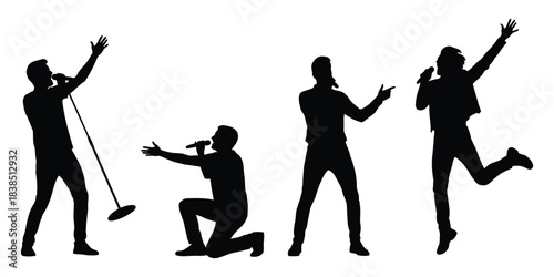 Singers performing with microphones silhouette singing