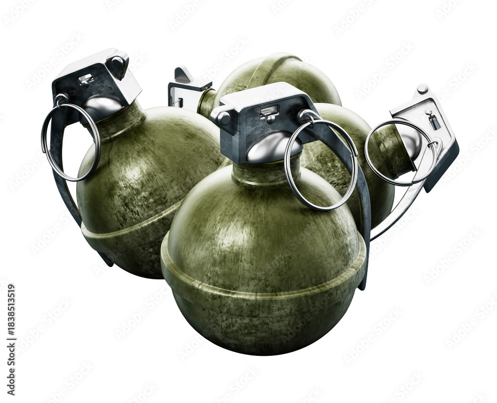 Obraz premium Hand grenades on transparent background. 3D illustration