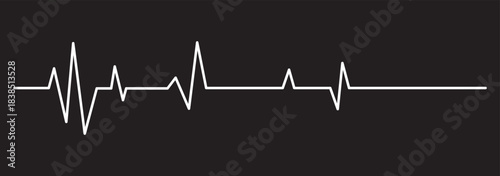 Simple black electrocardiogram line displaying a continuous heartbeat rhythm on a clean white background for medical and health concepts. Vector, illustration