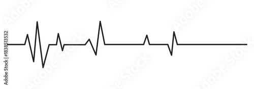 Simple black electrocardiogram line displaying a continuous heartbeat rhythm on a clean white background for medical and health concepts. Vector, illustration