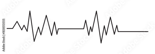 Simple black electrocardiogram line displaying a continuous heartbeat rhythm on a clean white background for medical and health concepts. Vector, illustration