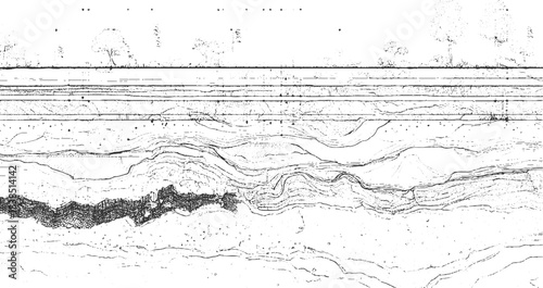 Black and white abstract pattern of layered geological strata and rock textures background 