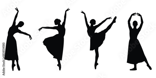 Ballet Dancers Silhouettes Graceful Poses vector illustration