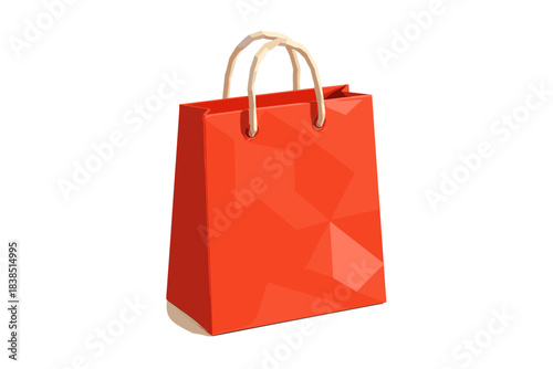 Red shopping bag with handles on white background