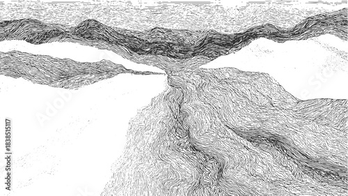 Black and white cross section illustration of layered geological strata with varied textures abstract 