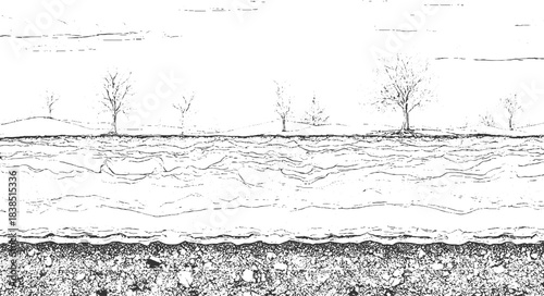 Black and white abstract pattern of layered geological strata and textured rock formations background. textured monochrome wave pattern with rough edges and grainy detail vector 