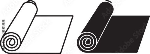 Rolled Up Mat Icon Outline And Filled Black yoga exercise on transparent background