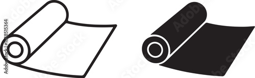 Rolled Paper Or Fabric Icons In Outline And Silhouette On White Background material sheet on transparent background