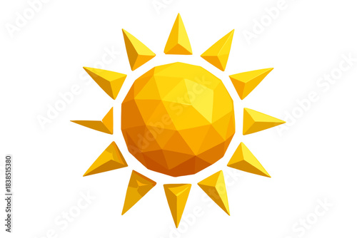 Geometric polygonal sun design with radiant yellow and orange color scheme