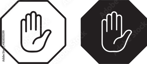 Stop Hand Icon Outline and Silhouette on White Background symbol sign on transparent background