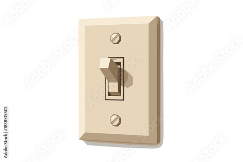 Beige light switch on white background