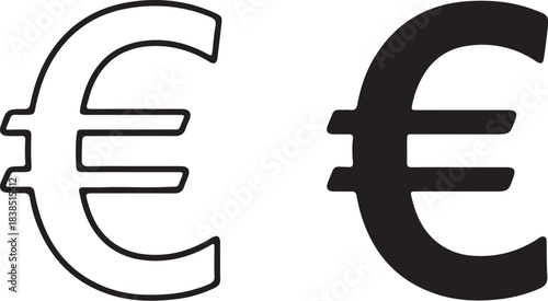 Two Euro Currency Symbols One Outline One Filled Black money finance on transparent background