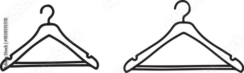 Two Clothes Hangers One Outline One Solid Black Icon Set Keywords: clothes hanger, garment, clothing, apparel, fashion, wardrobe, closet, storage, organization, laundry, dry on transparent background